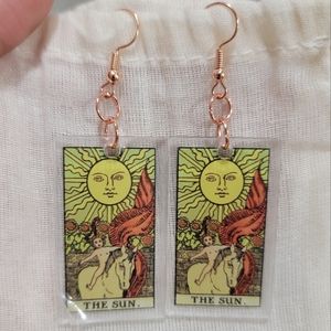 Tarot Card "The Sun" Rose-Gold Resin Earrings